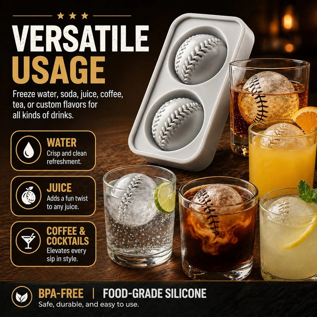 Baseball Ice Mold – Slow‐Melting Silicone Sphere Tray for Whiskey, Cocktails & More ⚾🧊